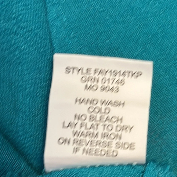 Fig and Flower Embroidered Sleeve Turquoise Flowy Rayon VNeck Lightweight Sz PS - Picture 15 of 15